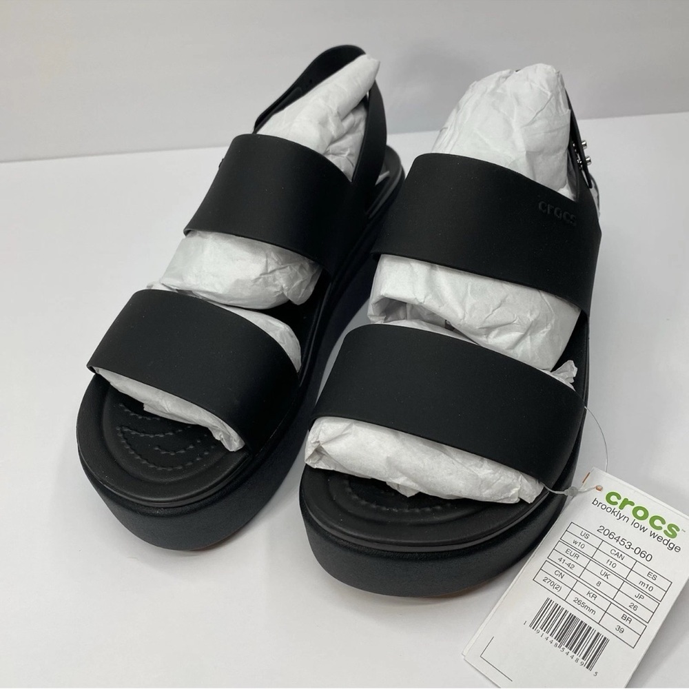 Crocs Sandals Women's 10 Black Brooklyn Low Wedge 206453-060 NEW $60 - Picture 5 of 6